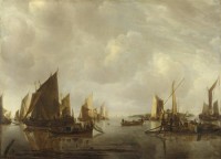 Картина автора Капелле Ян под названием A River Scene with Dutch Vessels Becalmed