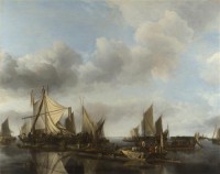 Картина автора Капелле Ян под названием A River Scene with a Large Ferry