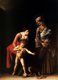 Картина автора Караваджо Микеланджело под названием Madonna and Child with St. Anne  				 - Мадонна и ребенок со Святой Анной