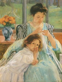 Картина автора Кассат Мэри под названием Young mother Sewing (Jeune mère Cousant), huile sur toile