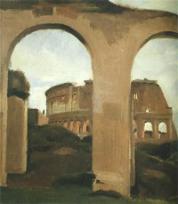 Картина автора Коро Жан Батист Камиль под названием Le Colisee, vu a travers les arcades de la Basilique de Constantin
