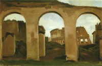 Картина автора Коро Жан Батист Камиль под названием Le Colisee, vu a travers les arcades de la Basilique de Constantin
