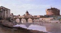 Картина автора Коро Жан Батист Камиль под названием View of Rome - The Bridge and Castel Sant'Angelo with the Cuploa of St. Peter's