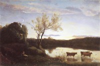 Картина автора Коро Жан Батист Камиль под названием L'Etang aux trois Vaches et au Croissant de Lune