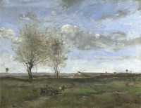 Картина автора Коро Жан Батист Камиль под названием A Wagon in the Plains of Artois