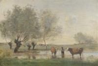 Картина автора Коро Жан Батист Камиль под названием Cows in a Marshy Landscape