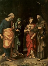 Картина автора Корреджо Антонио под названием Четыре святых Св. Петра и Марфы, Марии Магдалины, Санкт-Леонард