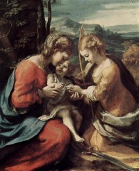 Картина автора Корреджо Антонио под названием Христос с сестрами Лазаря