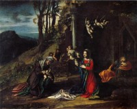 Картина автора Корреджо Антонио под названием Рождества Христова, с Св. Елизаветы и Иоанна Крестителя, и спящий Йозеф