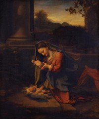 Картина автора Корреджо Антонио под названием La Vergine che adora il Bambino
