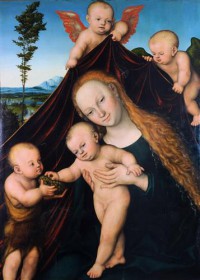 Картина автора Кранах Младший Лукас под названием Мадонна с младенцем с маленьким Иоанном Крестителем