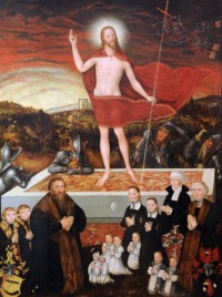 Картина автора Кранах Младший Лукас под названием Воскресение Христа с донатором и его семьей