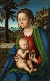 Картина автора Кранах Старший Лукас под названием Мадонна с младенцем и виноградной гроздью