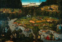 Картина автора Кранах Старший Лукас под названием Оленья охота близ замка Хартенфельс