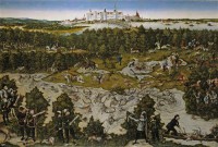 Картина автора Кранах Старший Лукас под названием Оленья охота в честь Фердинанда I Кастильского близ замка в Торгау