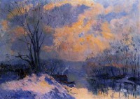 Картина автора Лебург Альберт под названием The Small Branch of the Seine at Bas-Meudon - Snow and Winter Sun  				 - Небольшой участок Сены в Бас-Медоне, снег и зимнее солнце