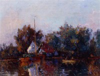 Картина автора Лебург Альберт под названием Canal in Holland near Rotterdam  				 - Канал в Голландии недалеко от Роттердама