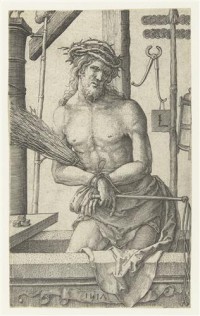 Картина автора Лейден Лукас под названием Христос как Человек Скорби с инструментами страстей