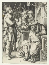 Картина автора Лейден Лукас под названием Давид играет на арфе перед Саулом