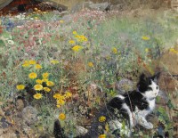 Картина автора Лильефорс Бруно под названием Cat in field of flowers