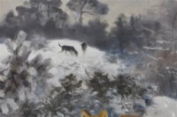 Картина автора Лильефорс Бруно под названием Snölandskap med hundar jagande räv. Olja på duk