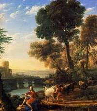 Картина автора Лоррен Клод под названием Paysage avec Mercure enlevant les boeufs d Apollon  				 - Пейзаж с Аполлоном и Меркурием