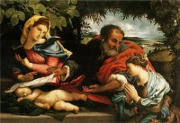 Картина автора Лотто Лоренцо под названием sacra famiglia con santa