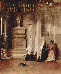 Картина автора Лотто Лоренцо под названием Altar der Hl. Lucia, Predella - Hl. Lucia im Gebet und Abschied der Hl. Lucia