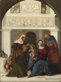 Картина автора Мадзолино Лудовико под названием The Holy Family with Saint Francis