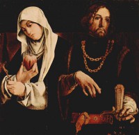 Картина автора Лотто Лоренцо под названием Altarpolyptychon von Recanati, Bekrönung des rechten Flügels- Hl. Katharina von Siena und Hl. Sigismund
