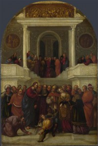 Картина автора Мадзолино Лудовико под названием Christ and the Woman taken in Adultery