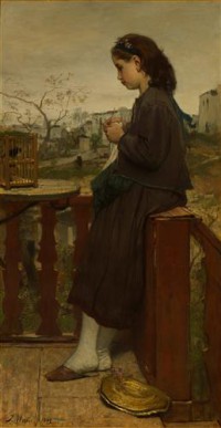 Картина автора Марис Якоб под названием Girl knitting on a balcony, Montmartre