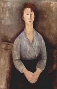 Картина автора Модильяни Амедео под названием Sitzende Frau mit blauer Bluse