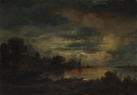 Картина автора Неер Арт под названием A Village by a River in Moonlight