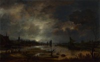 Картина автора Неер Арт под названием A River near a Town, by Moonlight
