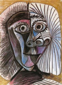 Картина автора Пикассо Пабло под названием Tête, Head Dessin Craie et crayon de couleur sur papier