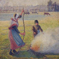 Картина автора Писсарро Камиль под названием Peasant Girl Lighting a Fire