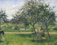 Картина автора Писсарро Камиль под названием Peasant Woman with a Hand-Cart in the Orchard