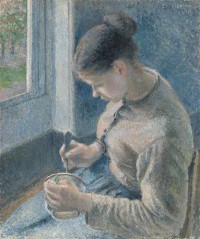 Картина автора Писсарро Камиль под названием Breakfast, Young Peasant Woman Taking Her Coffee