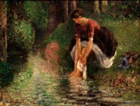 Картина автора Писсарро Камиль под названием Woman Washing Her Feet in a Brook