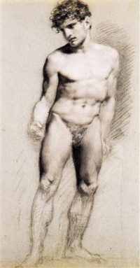 Картина автора Репродукции под названием Académie d'homme debout  Craie noire et blanche sur papier bleu-gris