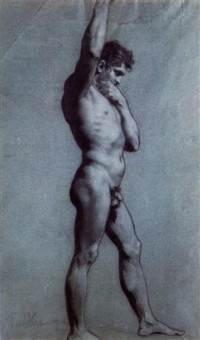 Картина автора Репродукции под названием Académie d'homme debout  Craie noire et blanche sur papier bleu