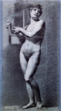 Картина автора Прюдон Пьер Поль под названием La Musique ou la Poésie  Craie noire et blanche sur papier bleu