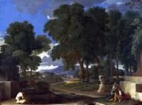 Картина автора Пуссен Никола под названием Landscape with a Man washing his Feet at a Fountain  				 - Пейзаж