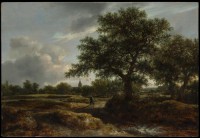 Картина автора Рёйсдал Якоб Исаакс под названием Landscape with a Village in the Distance  				 - Пейзаж с деревнею вдали
