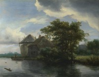 Картина автора Рёйсдал Якоб Исаакс под названием A Cottage and a Hayrick by a River