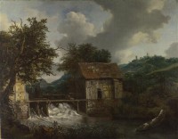 Картина автора Рёйсдал Якоб Исаакс под названием Two Watermills and an Open Sluice at Singraven