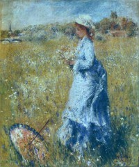 Картина автора Ренуар Пьер Огюст под названием Girl Gathering Flowers  				 - Девушка, собирающая цветы