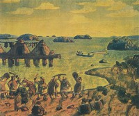 Картина автора Рерих Николай под названием Каменный век. Призыв солнца