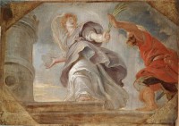 Картина автора Рубенс Питер Пауль под названием Saint Barbara Fleeing from Her Father  				 - Святая Варвара Спасаясь от своего Отца